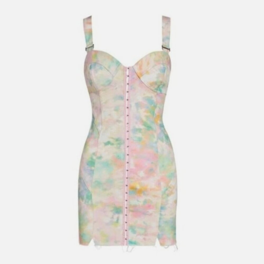 For Love and Lemons Smythe Pastel Tie Dye Hook and Eye Closure Mini Dress XS